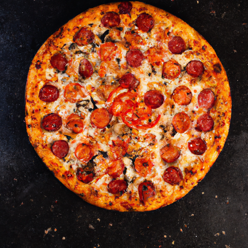 Freshly baked Indian-inspired pizza on minimal white background with basil and chili