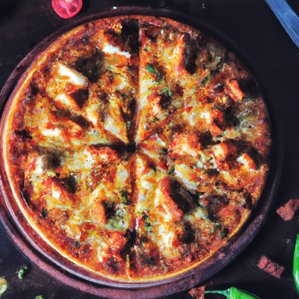 Tandoori Paneer Pizza with capsicum and onion on a stone plate